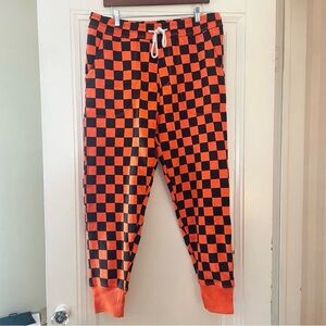 Urban Outfitters Orange & Black Checkered Halloween Sweatpants w/ Pockets, L/XL